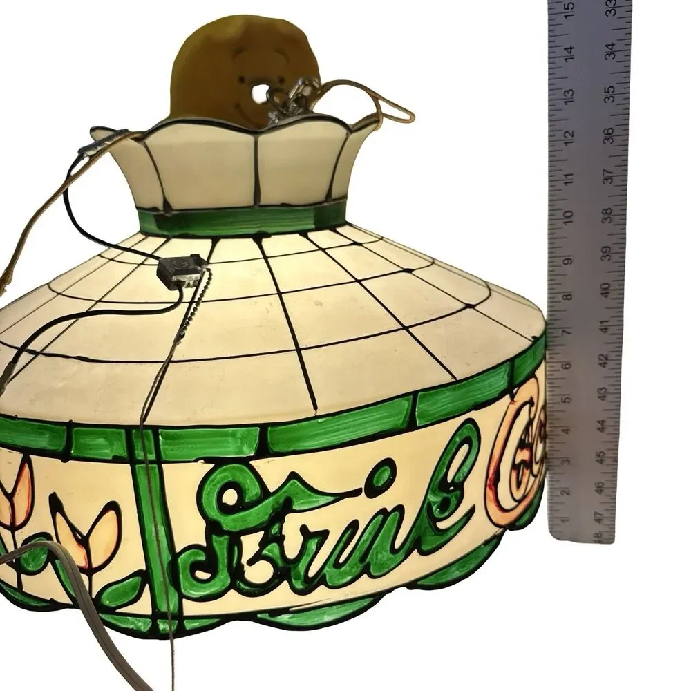 Vtg Faux Stained Glass‎ Tiffany Hanging Ceiling Light Lamp Shade Coca Cola 17”